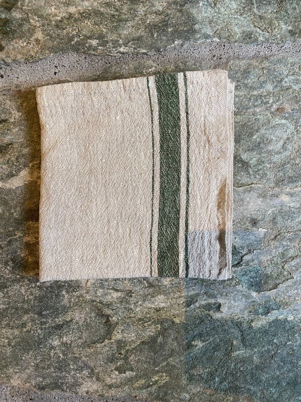 Heavy Linen Towel with Green Stripe